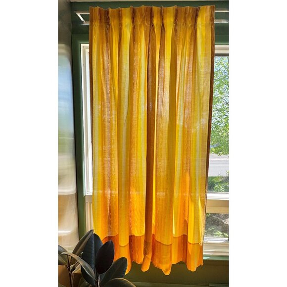 Vintage 60s curtain, orange, brown, yellow abstract bark print, Fiberglass panel - Picture 2 of 10